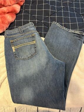 Cinch Dark Blue Western-Inspired Jeans with Embroidered Waist